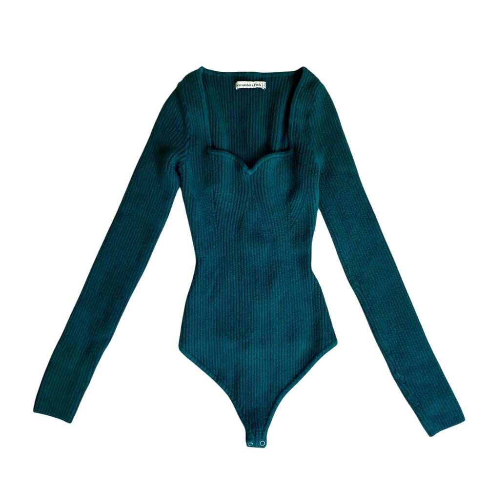 Abercrombie & Fitch Ribbed Sweetheart Neck Coquette Long Sleeve Sweater Bodysuit